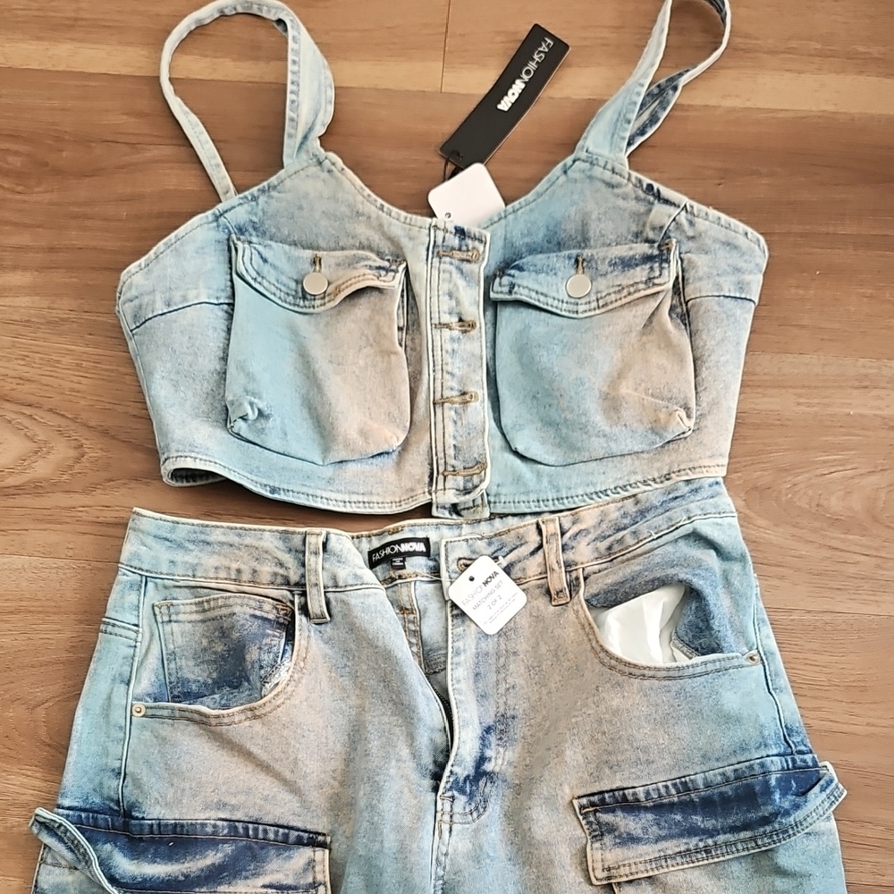 Fashion Nova Light Blue Denim Jumpsuit